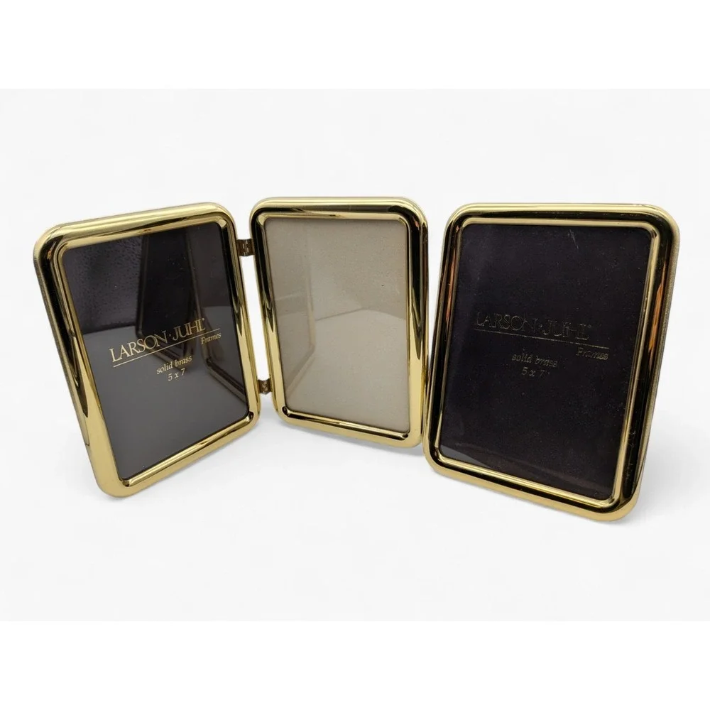 Larson‎ Juhl Solid Brass 5x7 Picture Frames Set Bifold + Stand Vintage